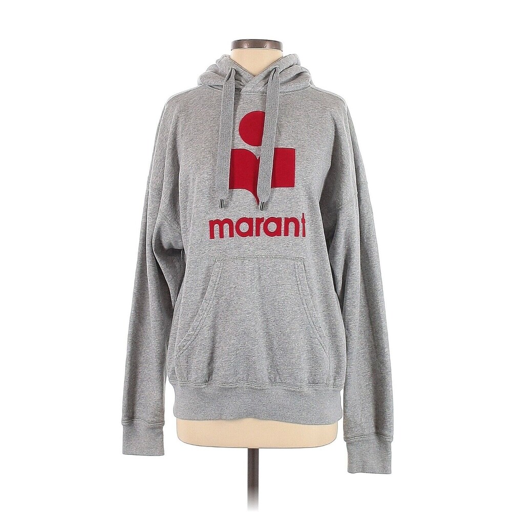 ISABEL MARANT ÉTOILE Gray Red Logo Cotton Blend Pull Over Hoodie - FR 34 / US 2